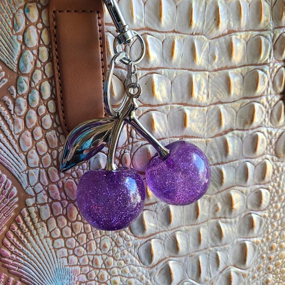 Purple Cherries Purse Charms with Key Ring - Picture 1 of 9